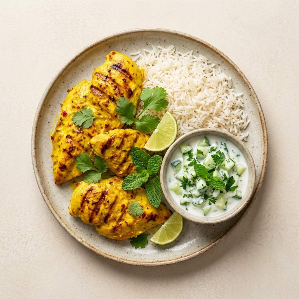 Kurczak Tikka z Raita i Ryżem