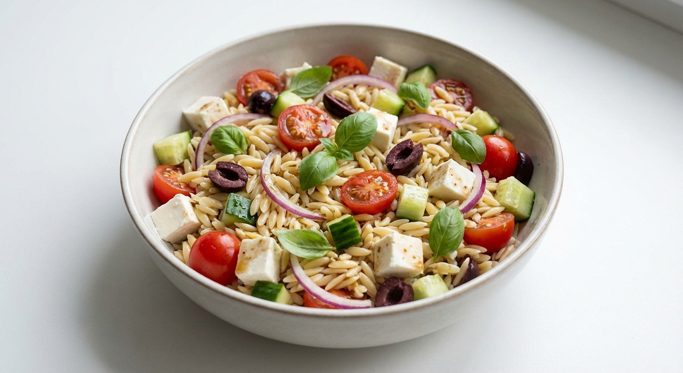 Orzo z Twarogiem, Bazylią i Warzywami