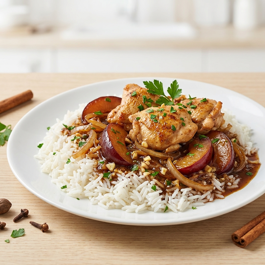 Kurczak w śliwkach z ryżem basmati