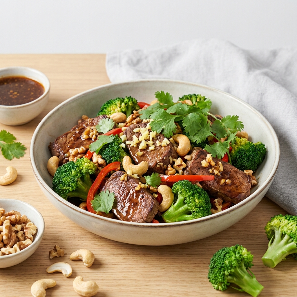 Polędwica Stir-Fry z Brokułem i Nerkowcami