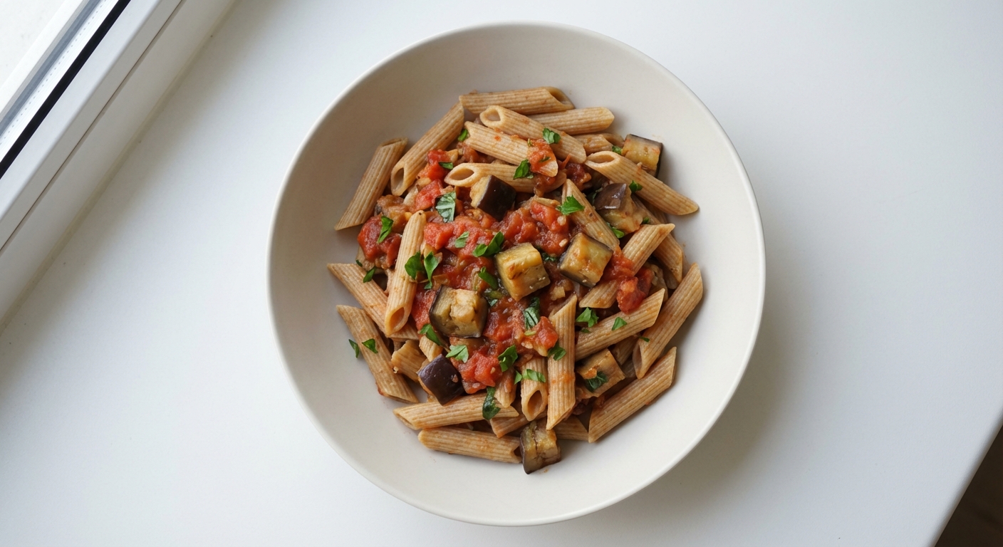 Penne z Bakłażanem w Sosie Pomidorowym