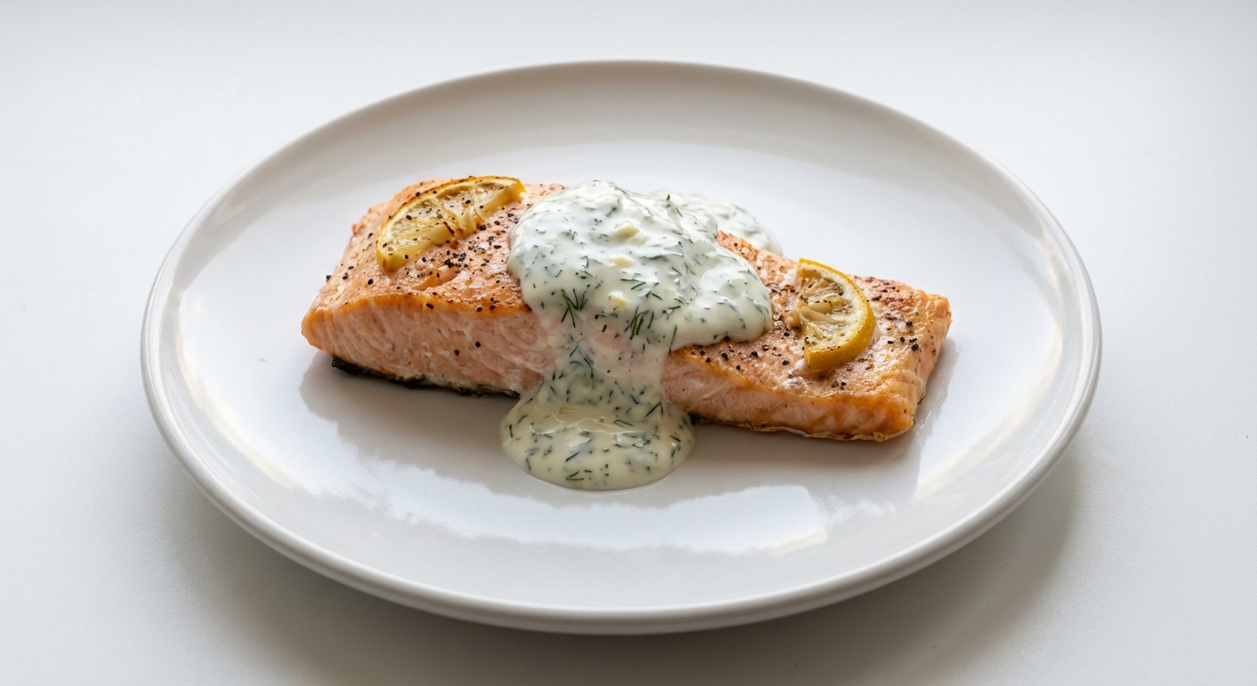 Pieczony łosoś z sosem koperkowo-cytrynowym