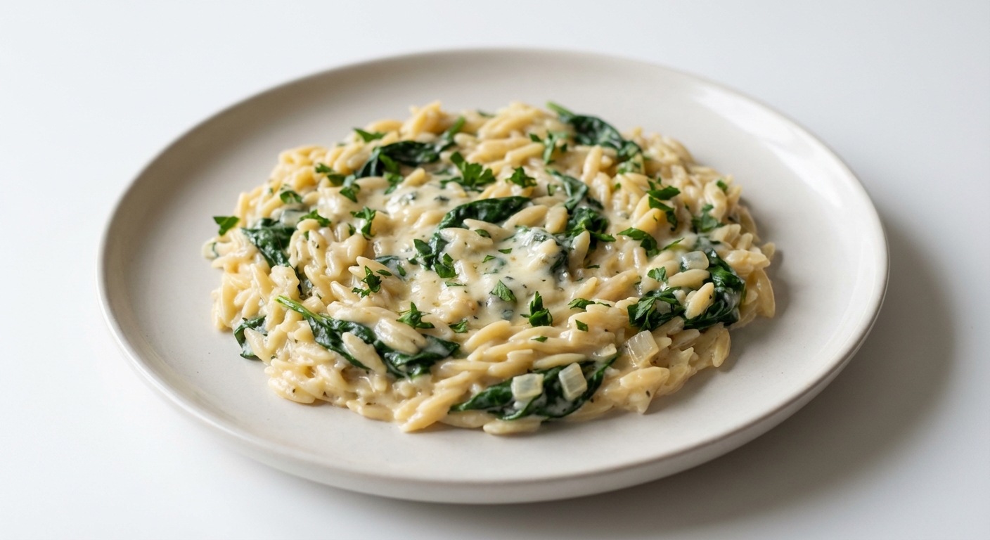 Orzo z Gorgonzolą, Szpinakiem i Pietruszką