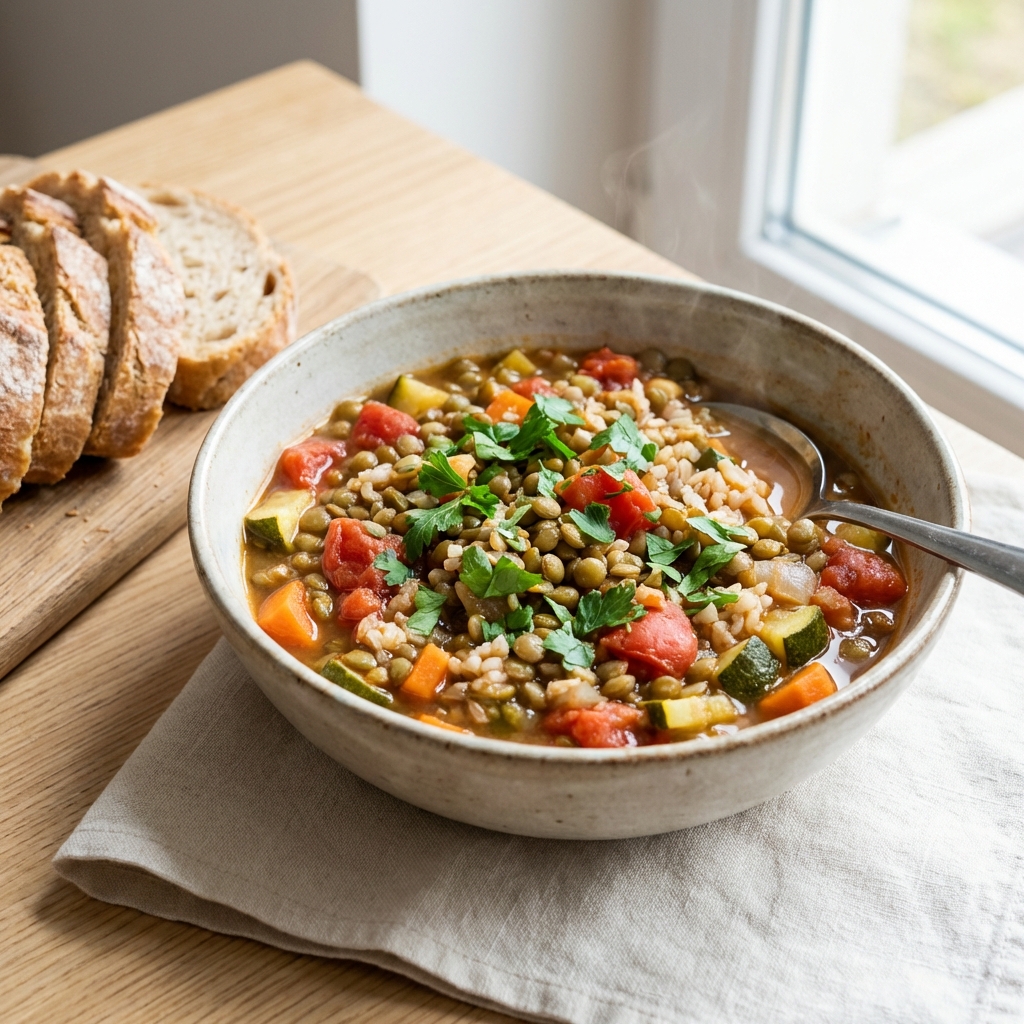 Gulasz z soczewicy, warzyw i ryżu