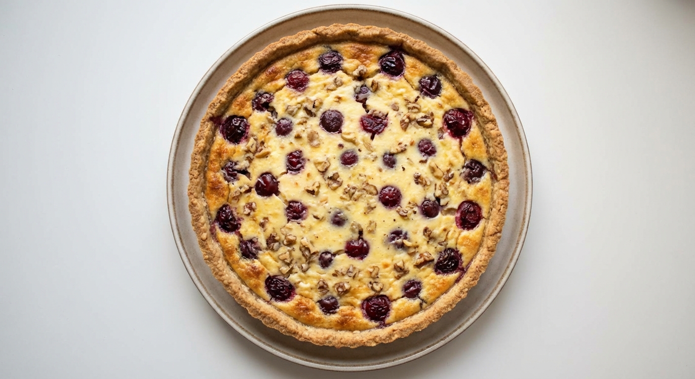 Owsiana Tarta z Twarogiem, Wiśniami i Orzechami