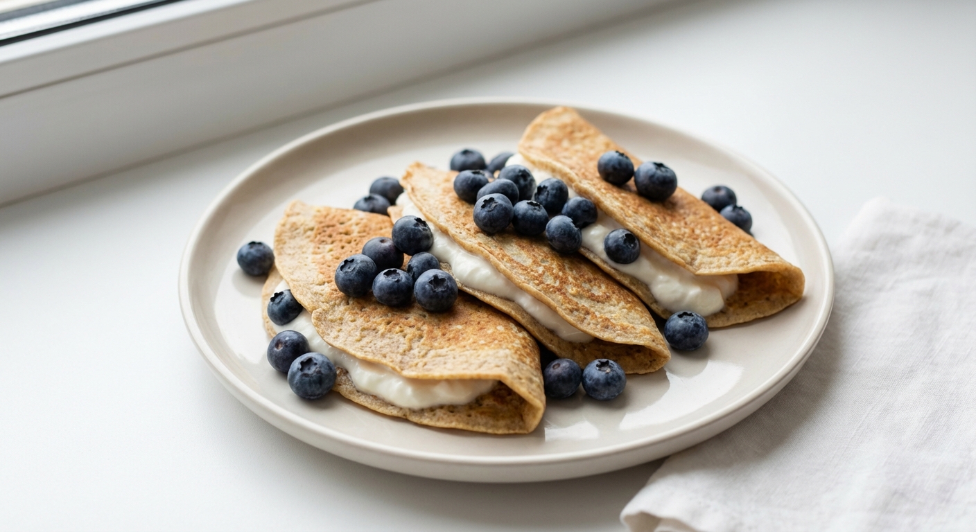 Owsiane naleśniki z serkiem i borówkami