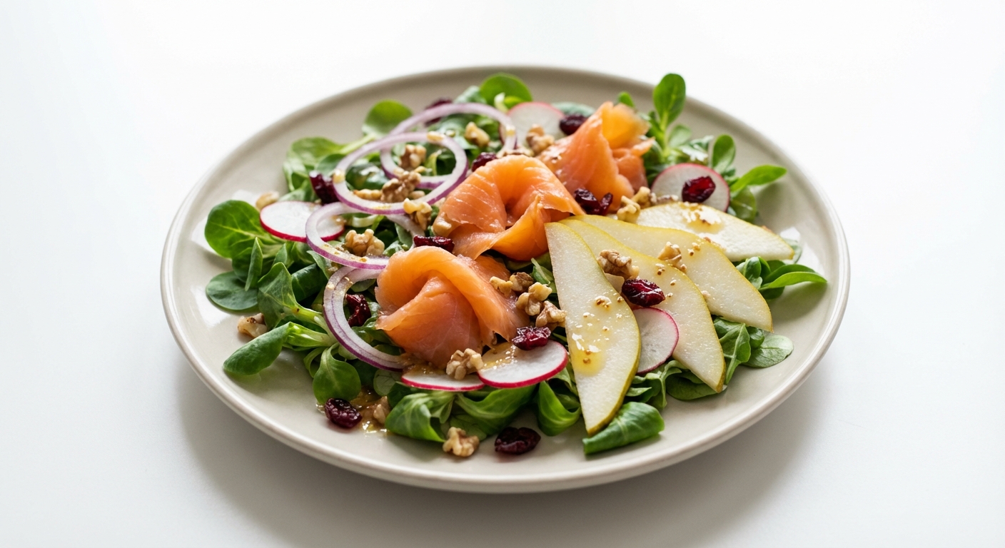 Roszponka z Łososiem, Gruszką i Orzechami