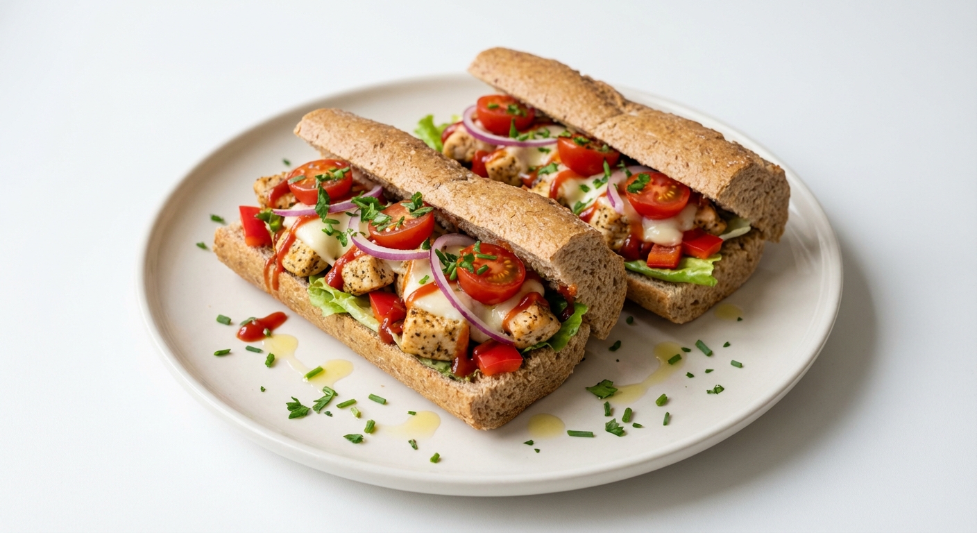 Razowe bagietki z kurczakiem i mozzarellą