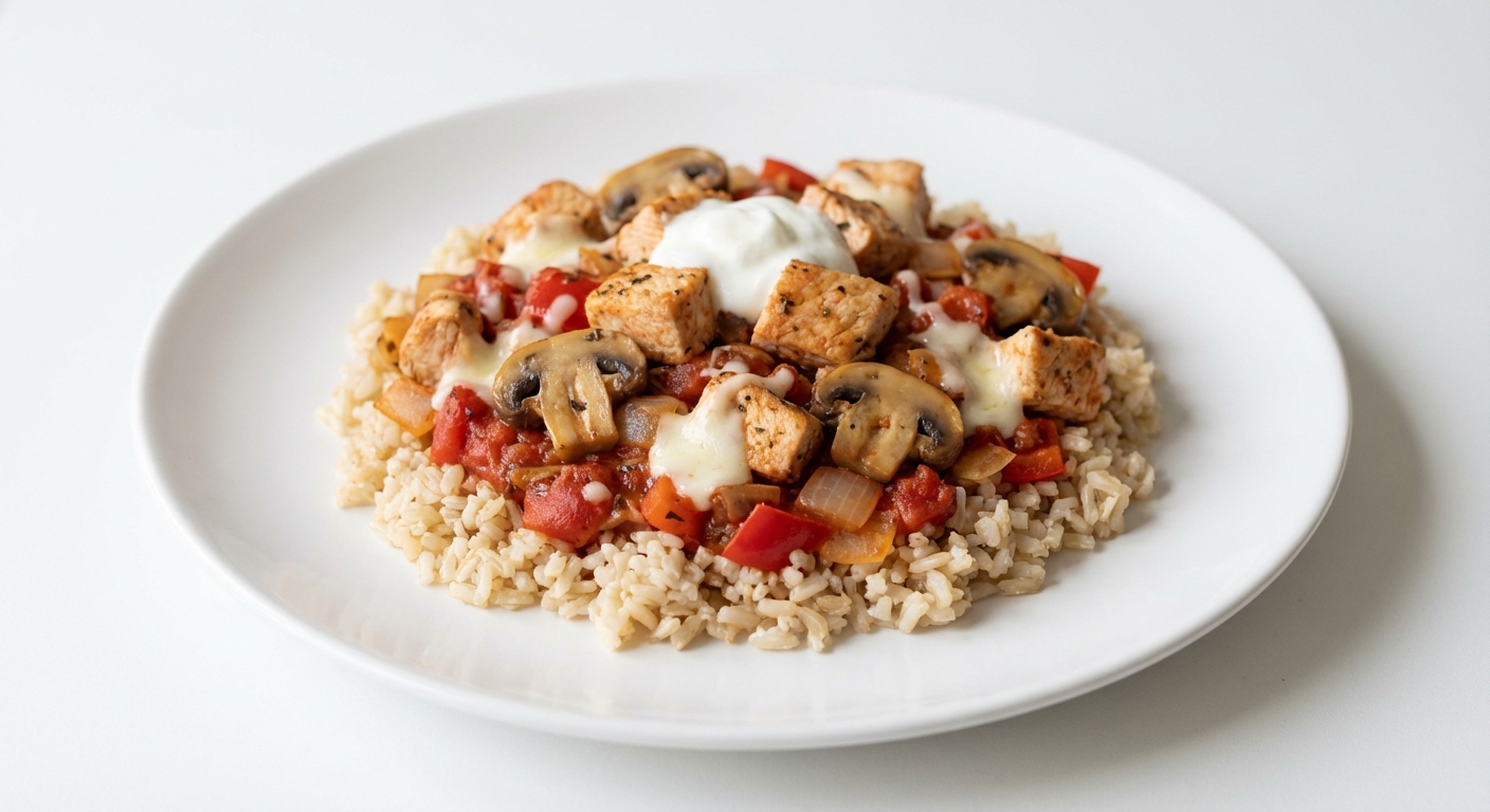 Brązowy Ryż z Indykiem i Mozzarellą