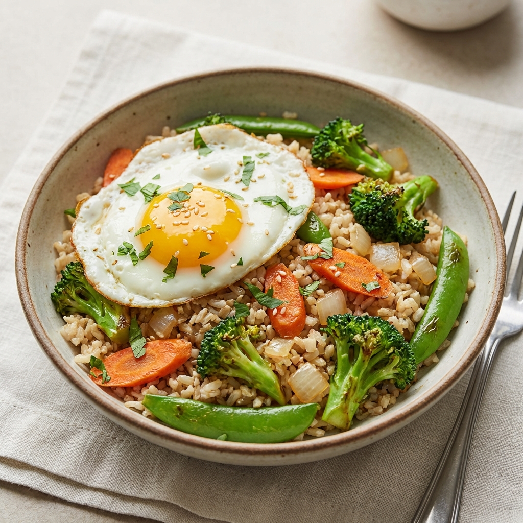 Brązowy Ryż z Warzywami i Jajkiem
