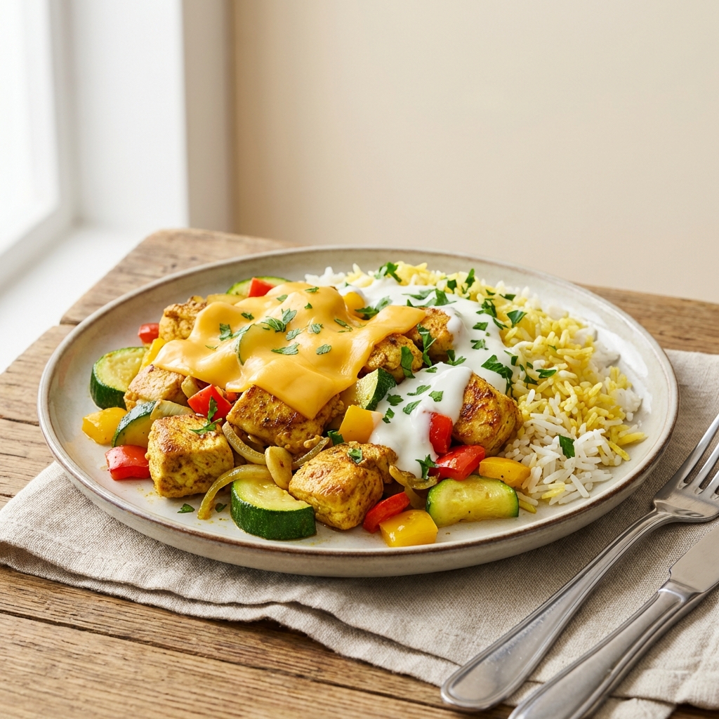 Kurczak z warzywami i ryżem basmati