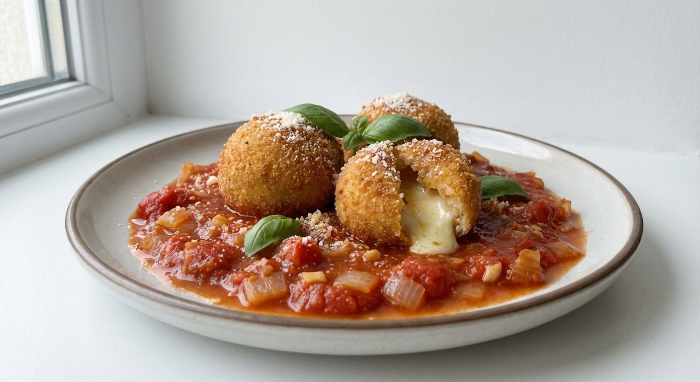 Arancini z Mozzarellą w Sosie Pomidorowym