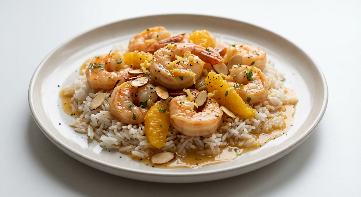 Krewetki w Pomarańczach, Migdałach i Imbirze