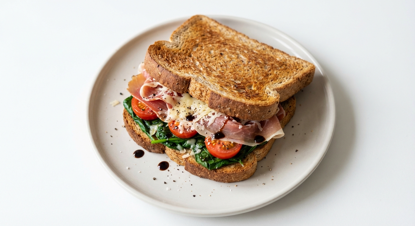 Tost Razowy z Szynką Parmeńską i Szpinakiem