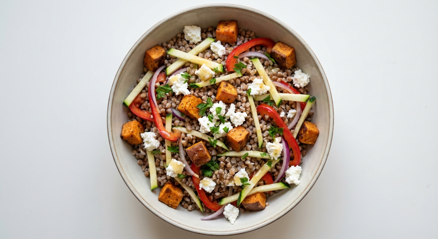 Sałatka z Kaszy Gryczanej, Batata i Twarogu