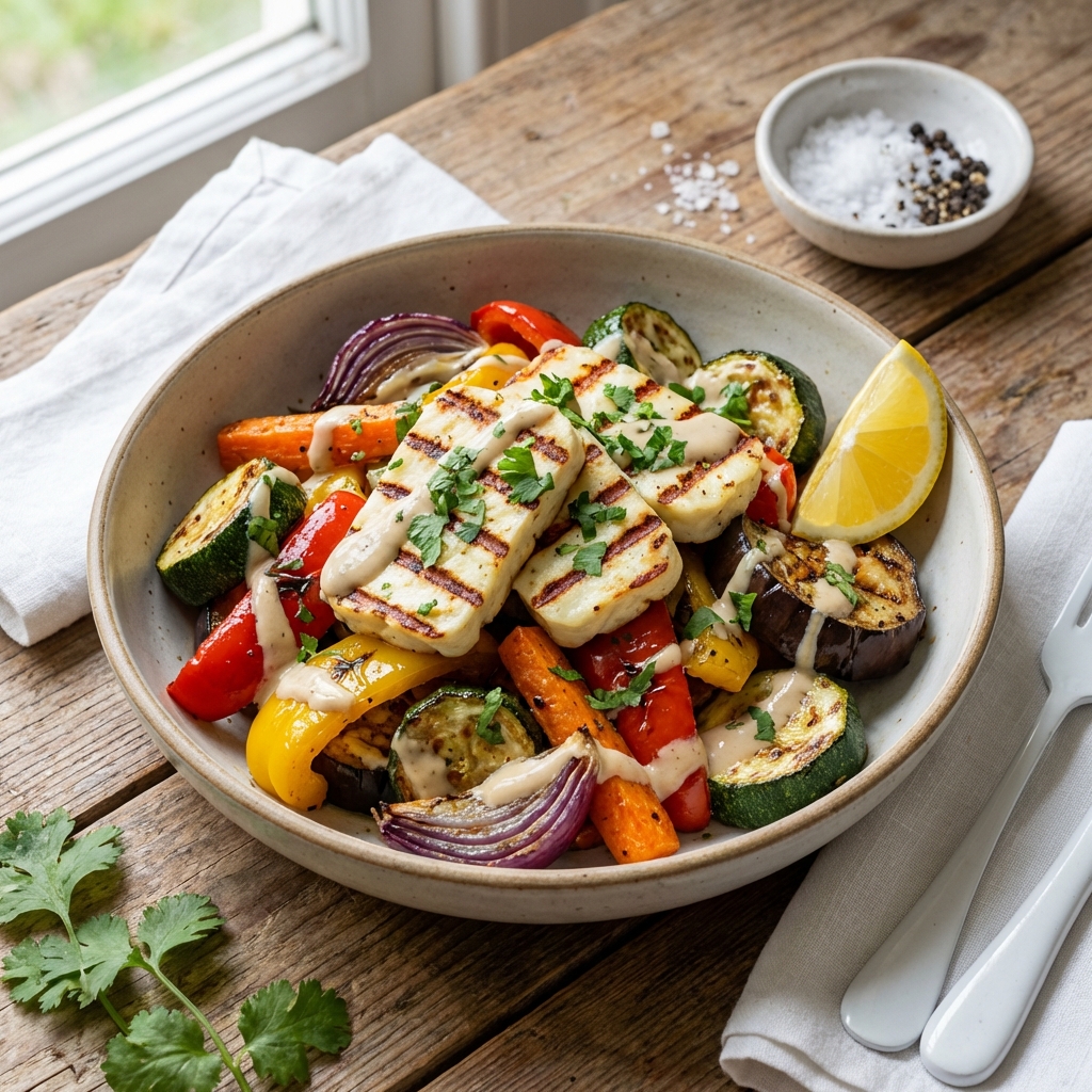 Zapiekane Warzywa z Halloumi i Tahini