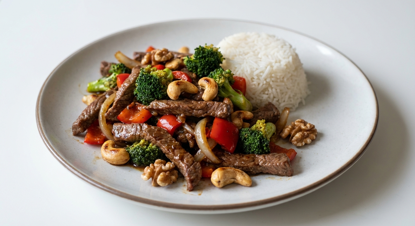 Wołowina Stir-Fry z Brokułami i Nerkowcami