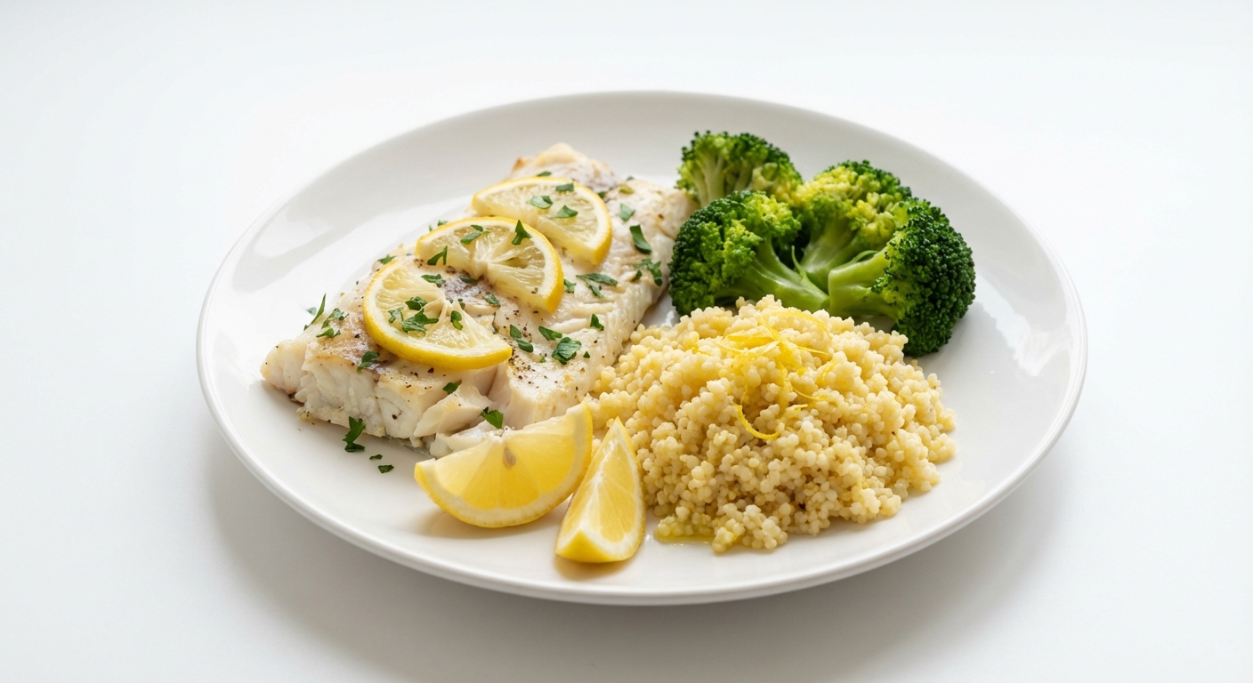 Dorsz z Kaszą Jaglaną, Cytryną i Brokułami