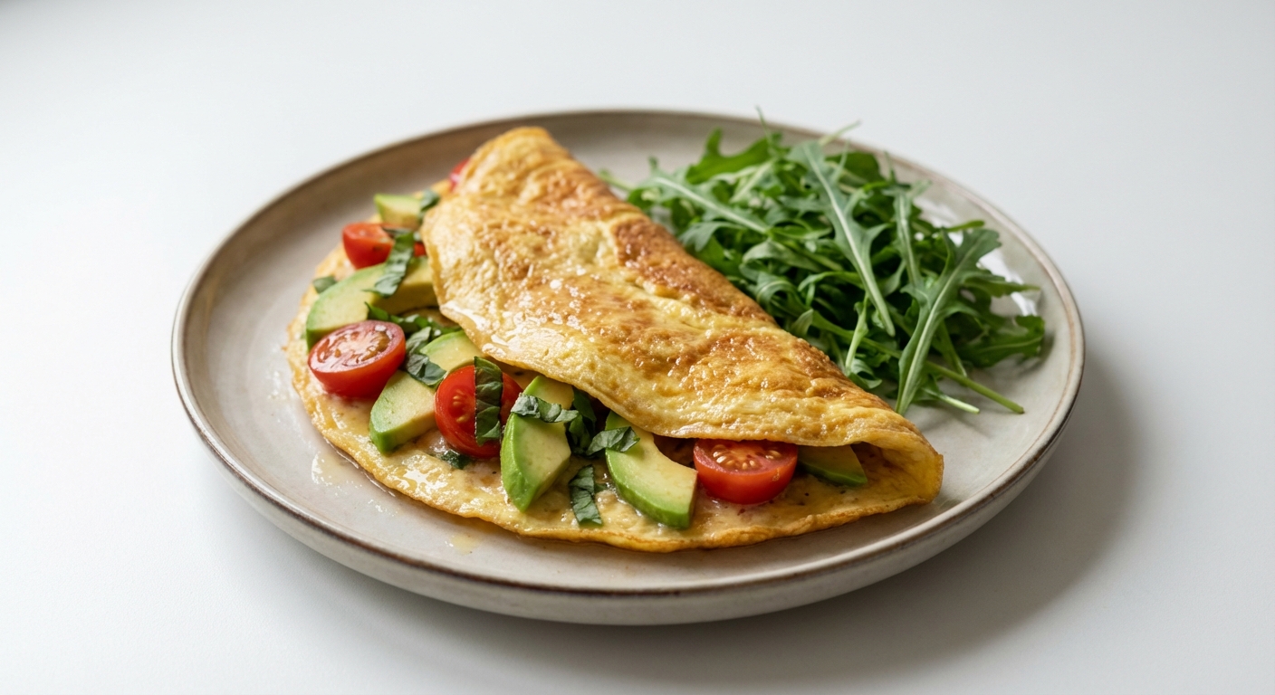 Omlet z Awokado, Bazylią i Pomidorkami