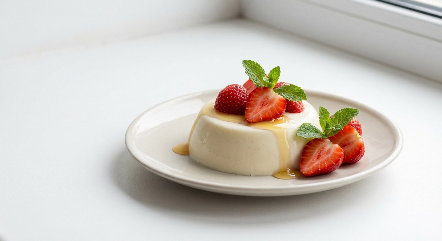 Migdałowa Panna Cotta z Truskawkami i Miodem