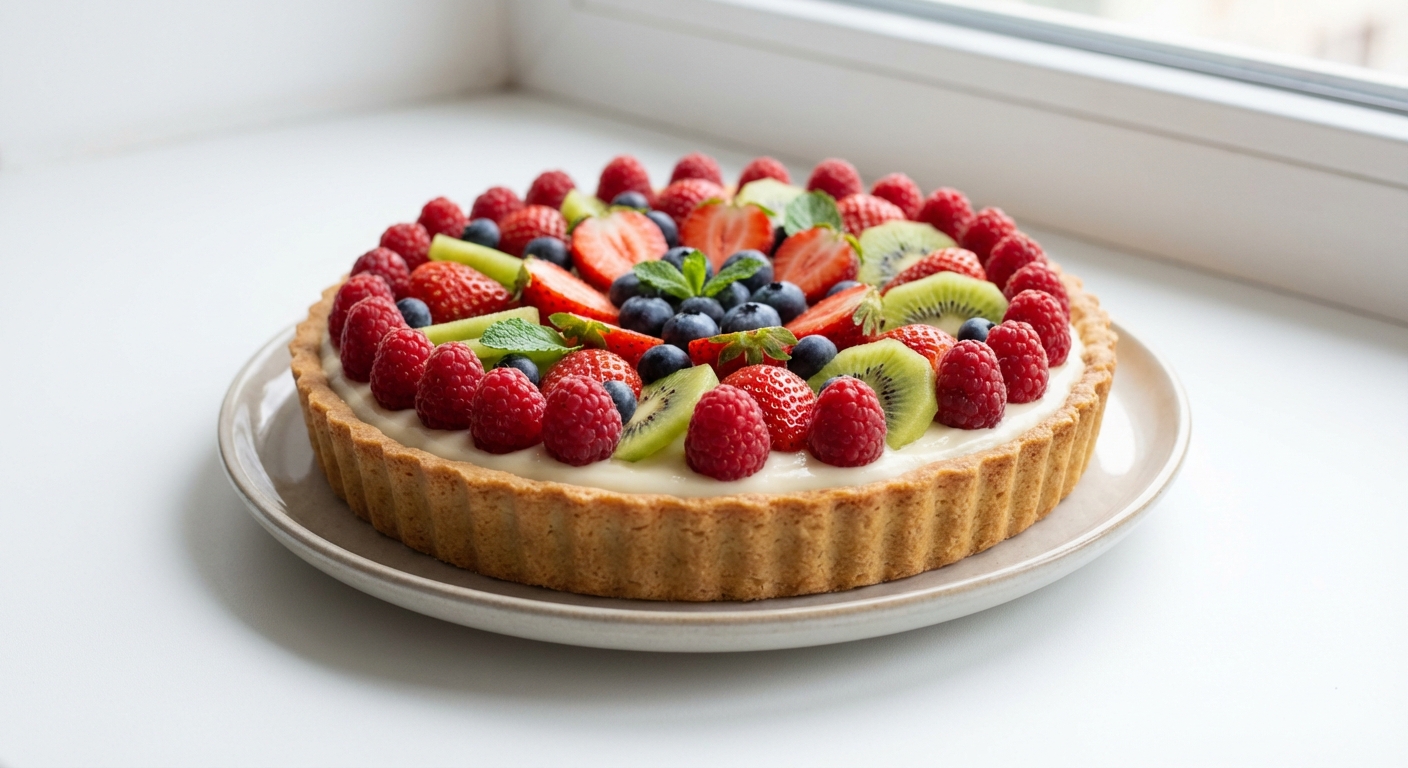 Ryżowo-Migdałowa Tarta z Kremem i Owocami