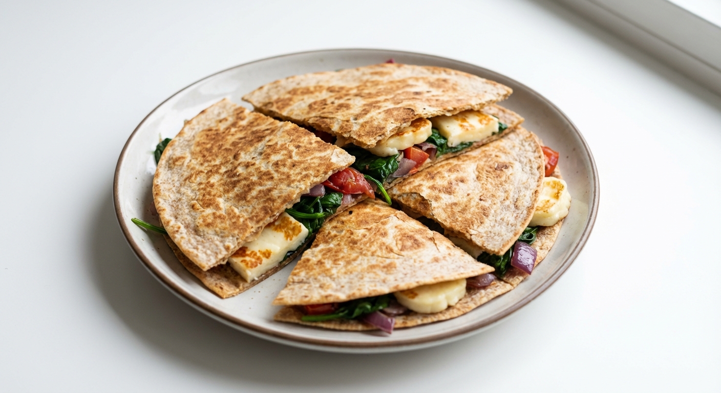 Halloumi Quesadilla ze Szpinakiem i Pomidorem