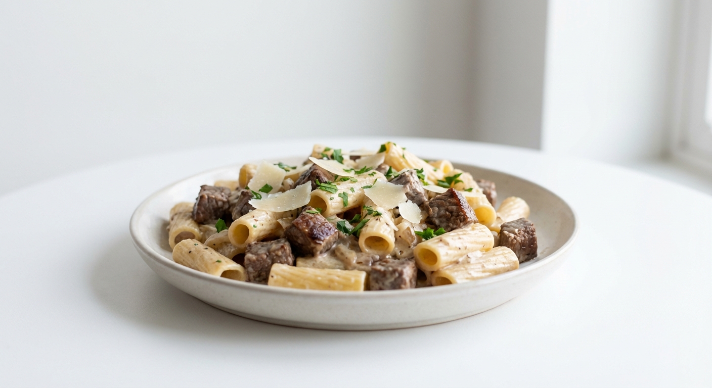Rigatoni w Kremowym Sosie Wołowym