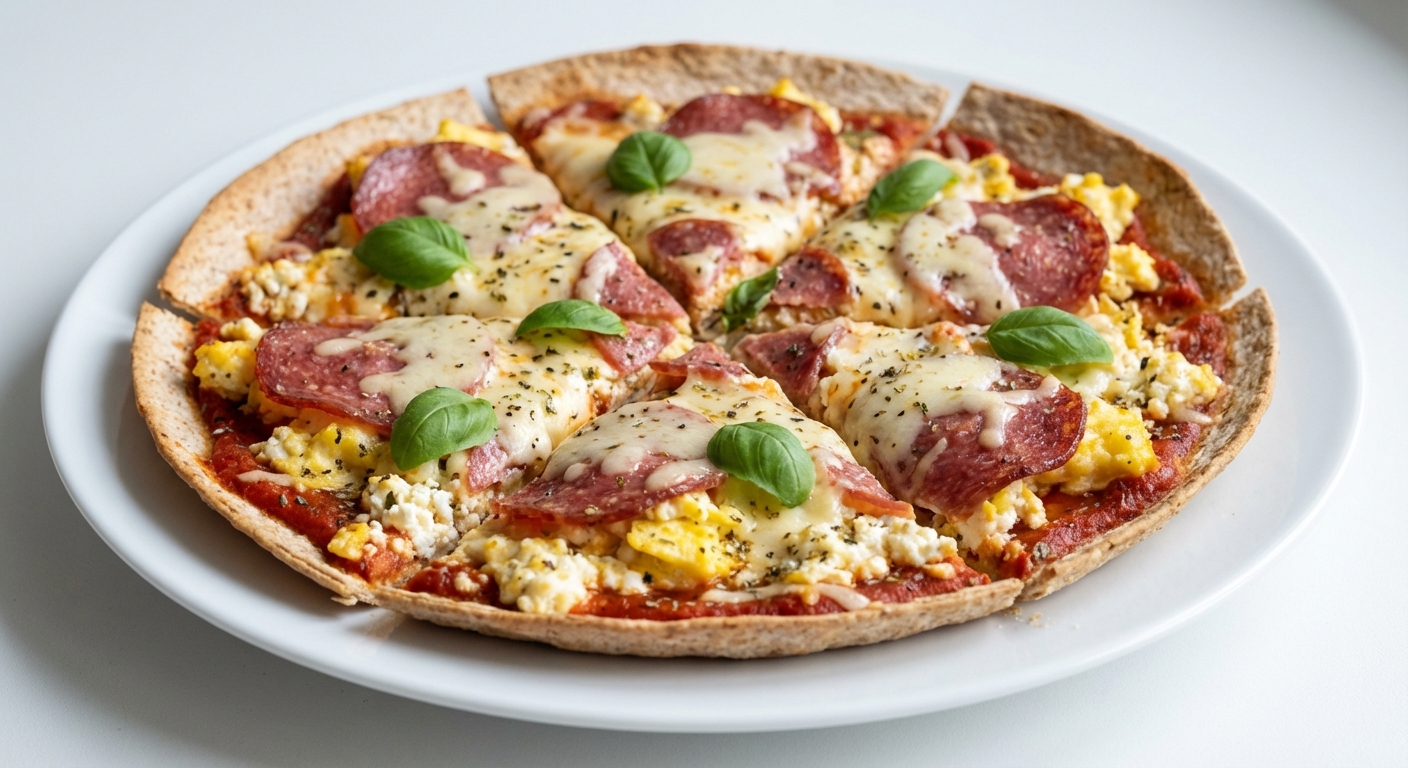 Tortilla Pizza z Twarogiem, Salami i Jajkiem