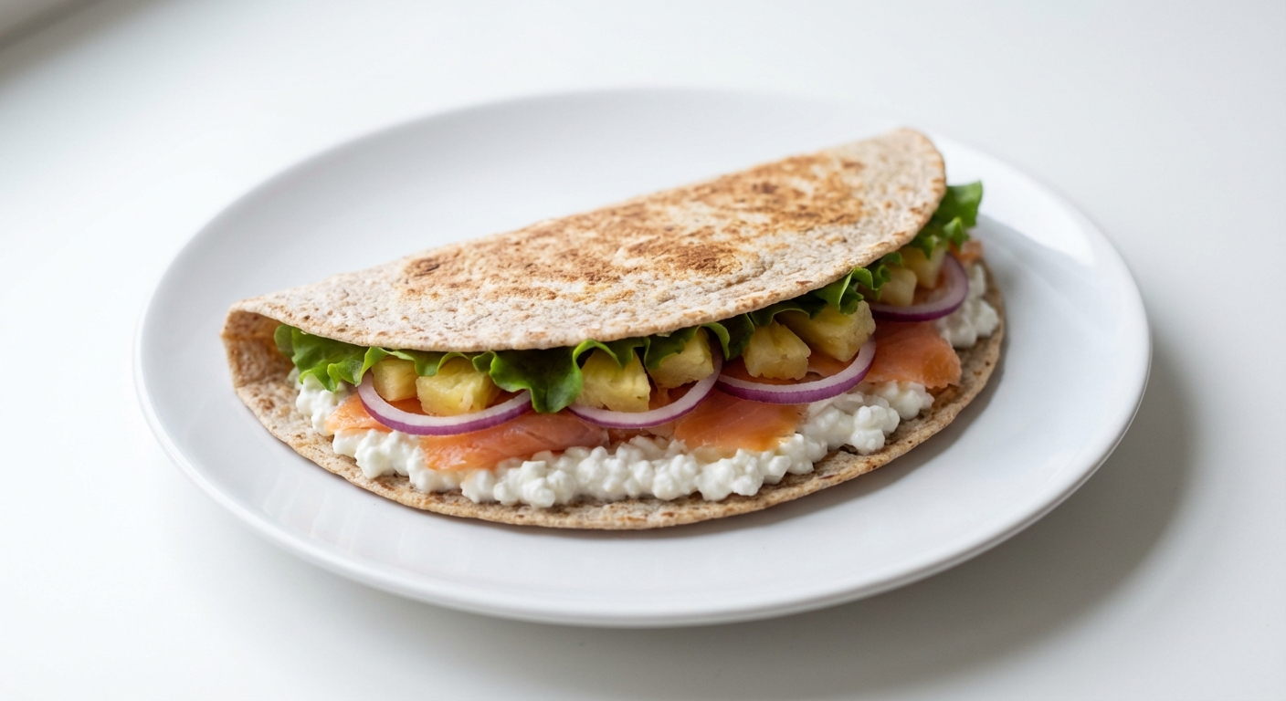 Quesadilla z łososiem, ananasem i serkiem