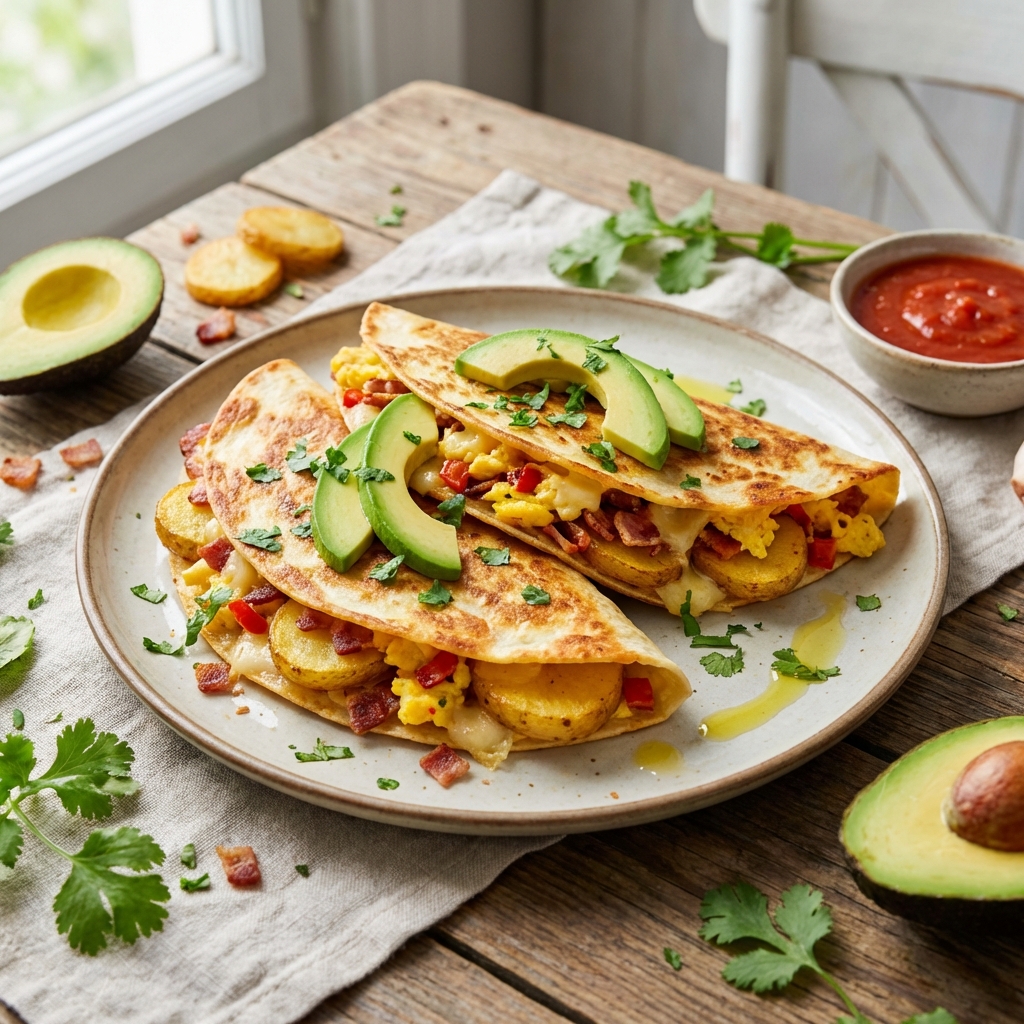 Quesadilla z ziemniakami, boczkiem i awokado