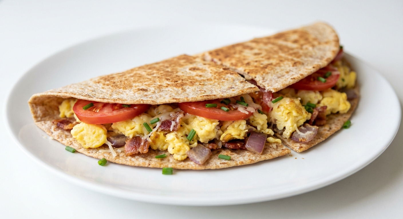 Quesadilla z jajecznicą, bekonem i pomidorem