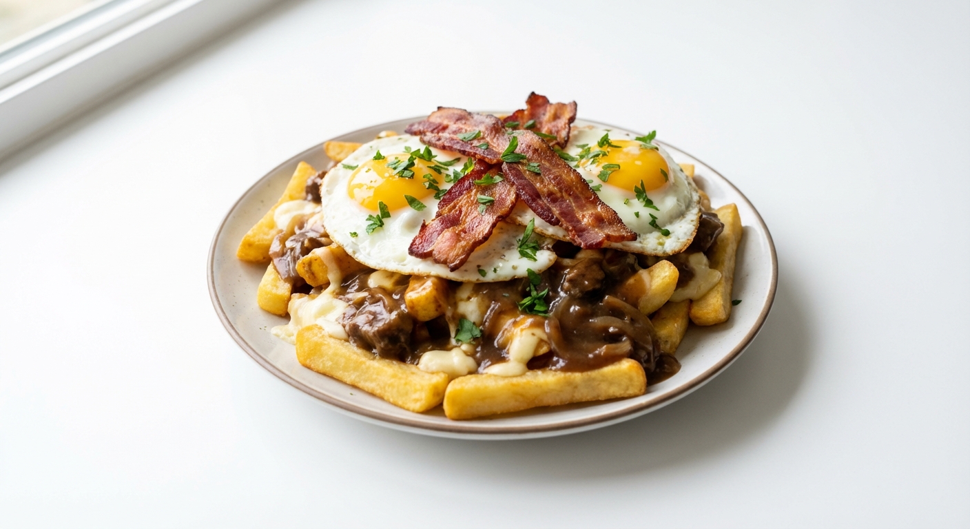 Poutine z Jajkiem, Boczkiem i Mozzarellą