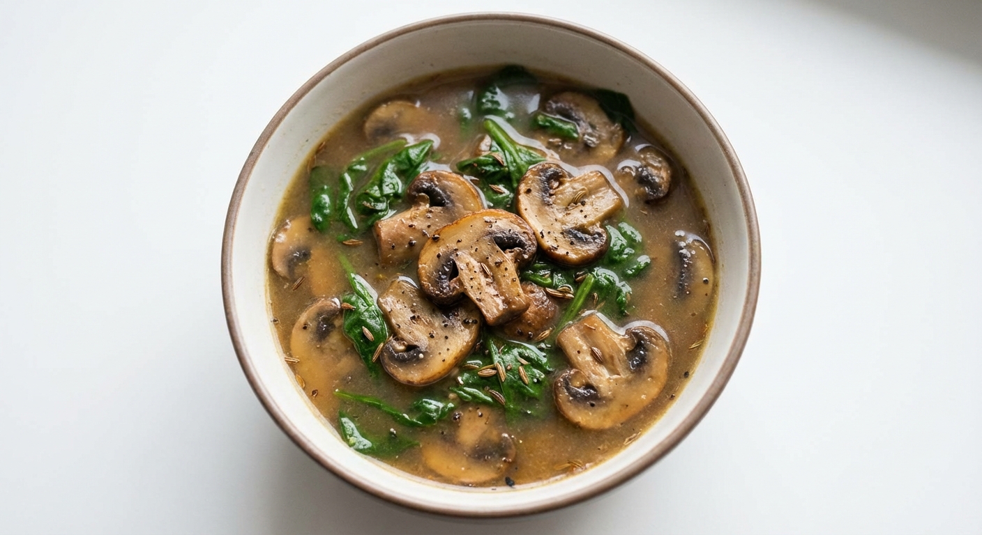 Zupa Pieczarkowa ze Szpinakiem i Kuminem