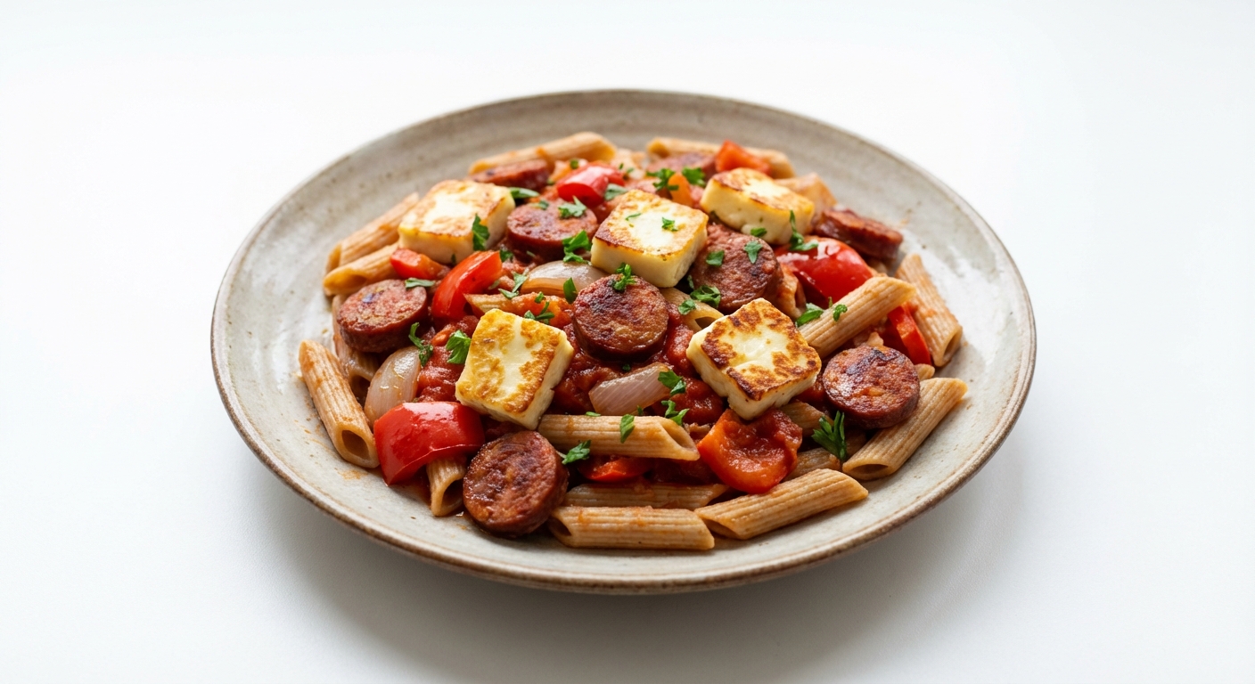 Penne z Chorizo, Halloumi i Papryką
