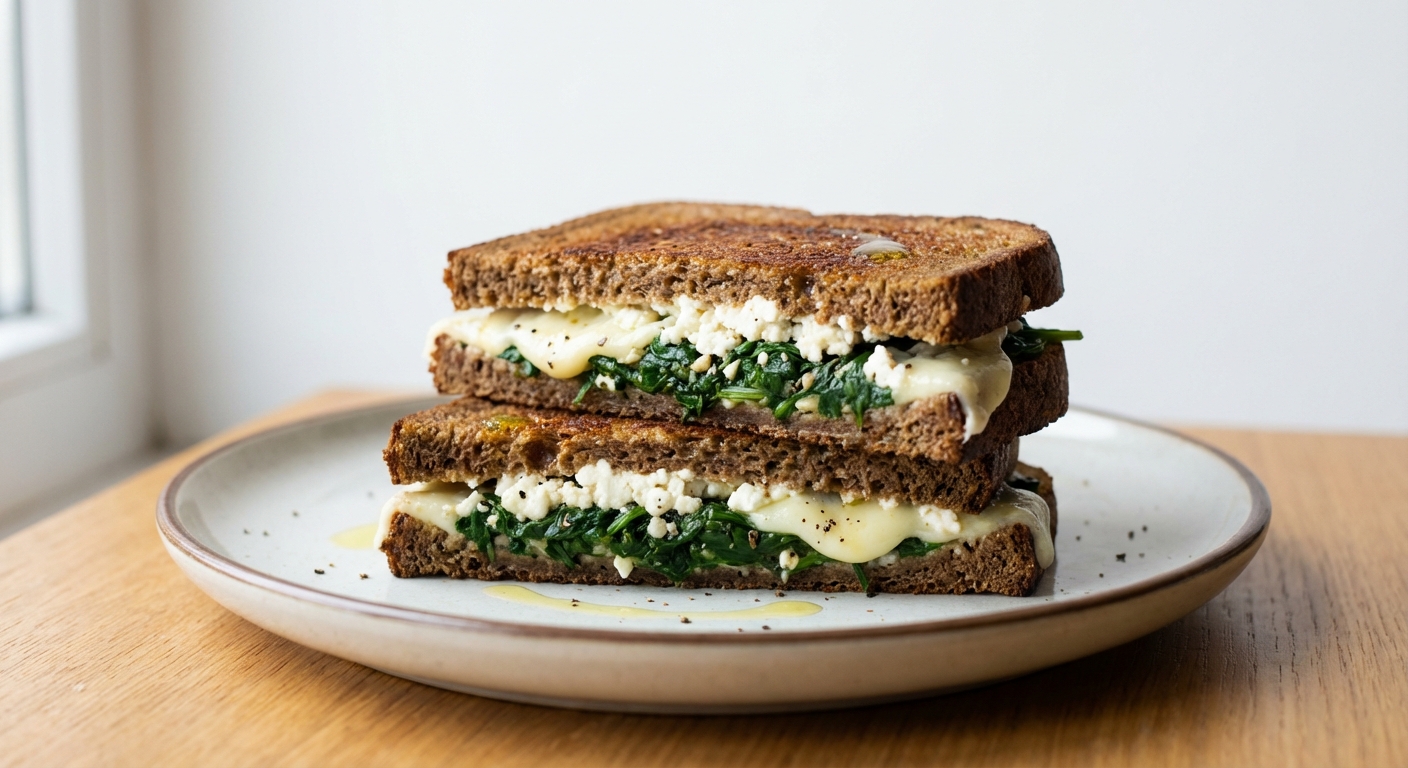 Żytni Sandwich z Twarogiem i Szpinakiem