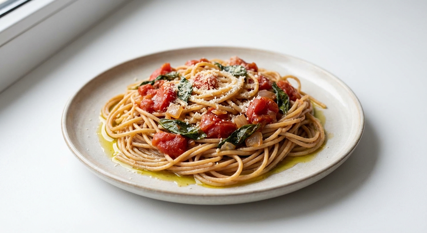 Razowe Spaghetti z Pomidorami i Bazylią