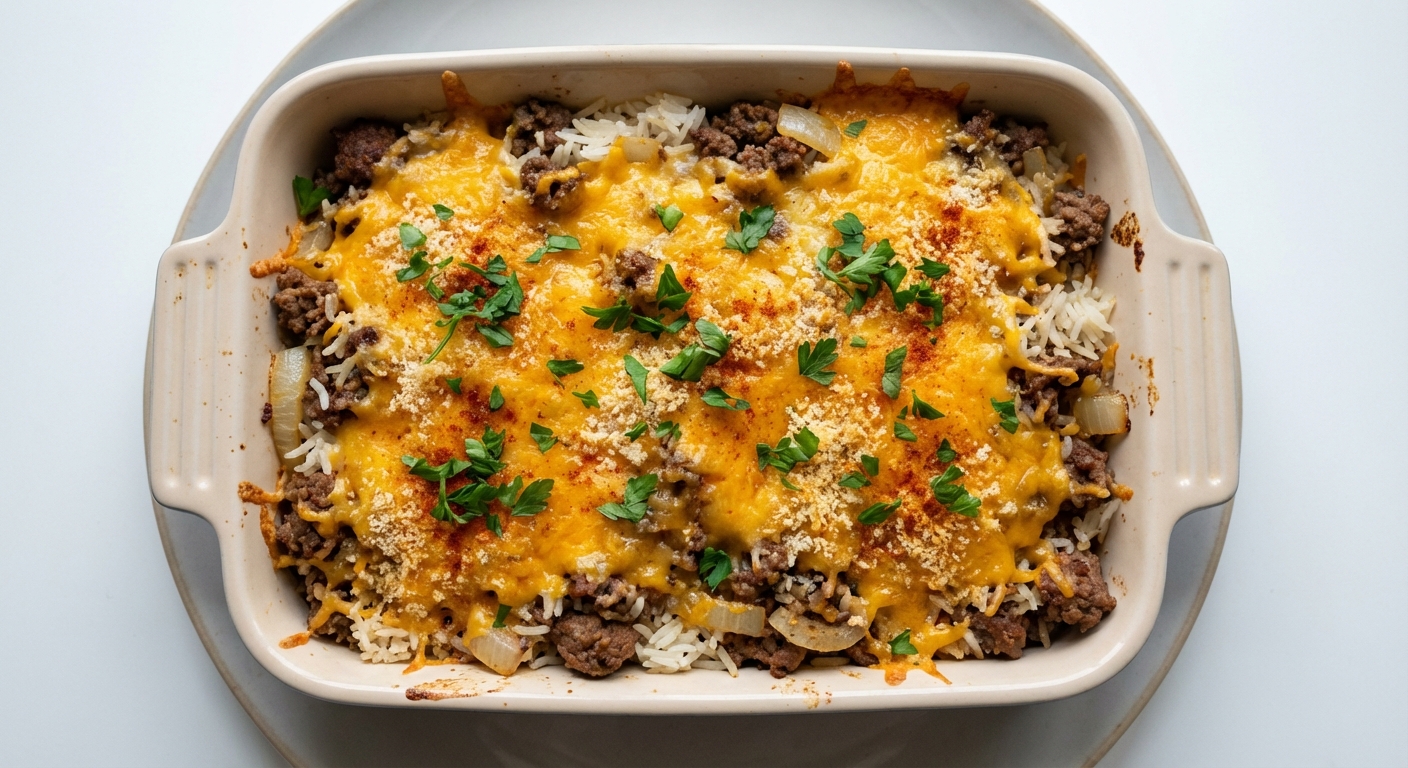 Zapiekanka z Wołowiny, Ryżu i Cheddara