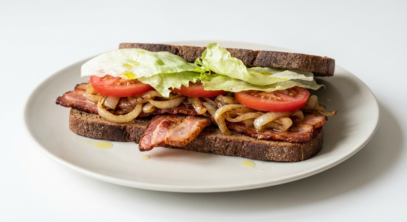Żytnia kanapka z boczkiem i cebulą