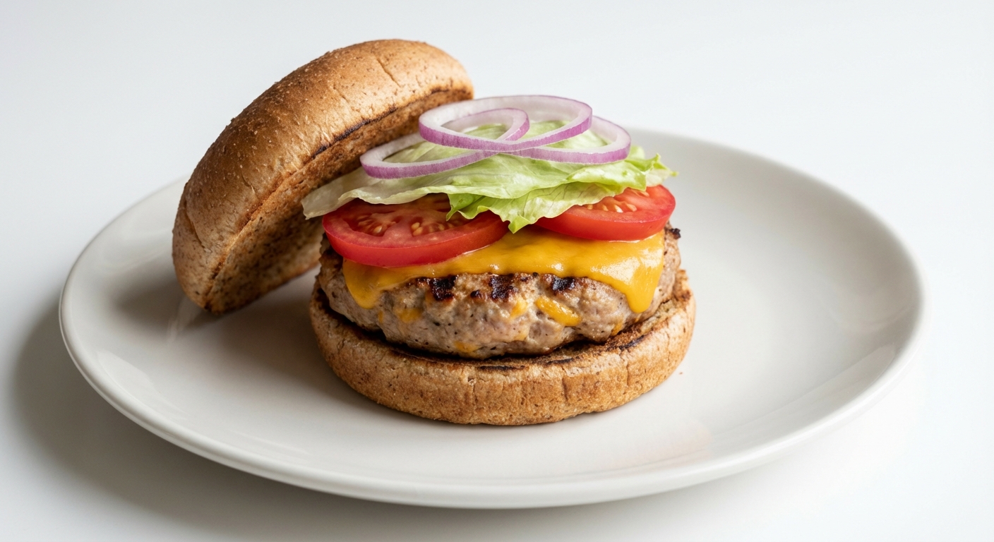 Wieprzowe burgery z Cheddarem i warzywami