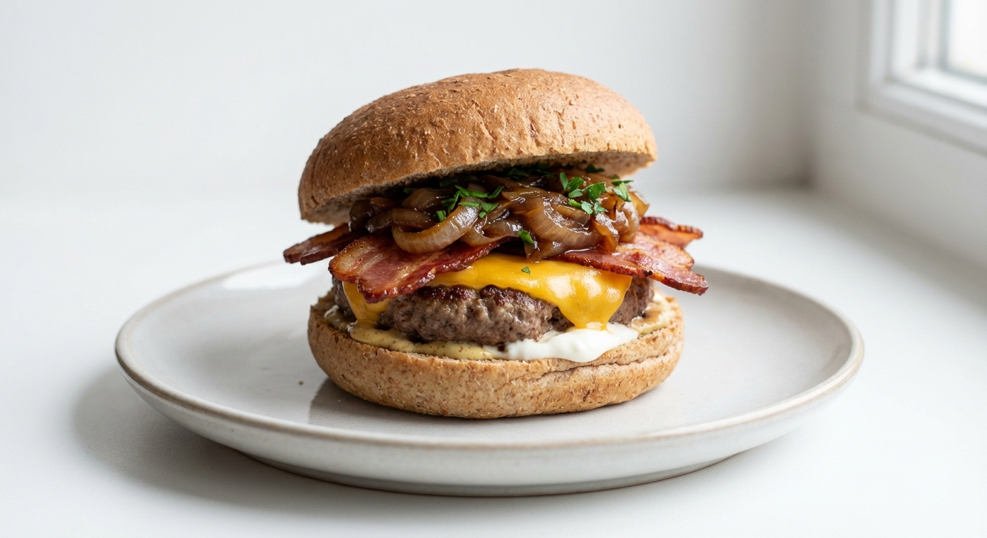 Burger z wołowiną, boczkiem i piwem