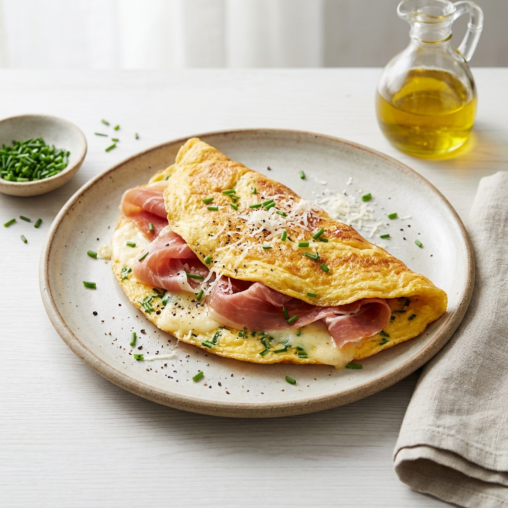 Omlet z szynką parmeńską i parmezanem