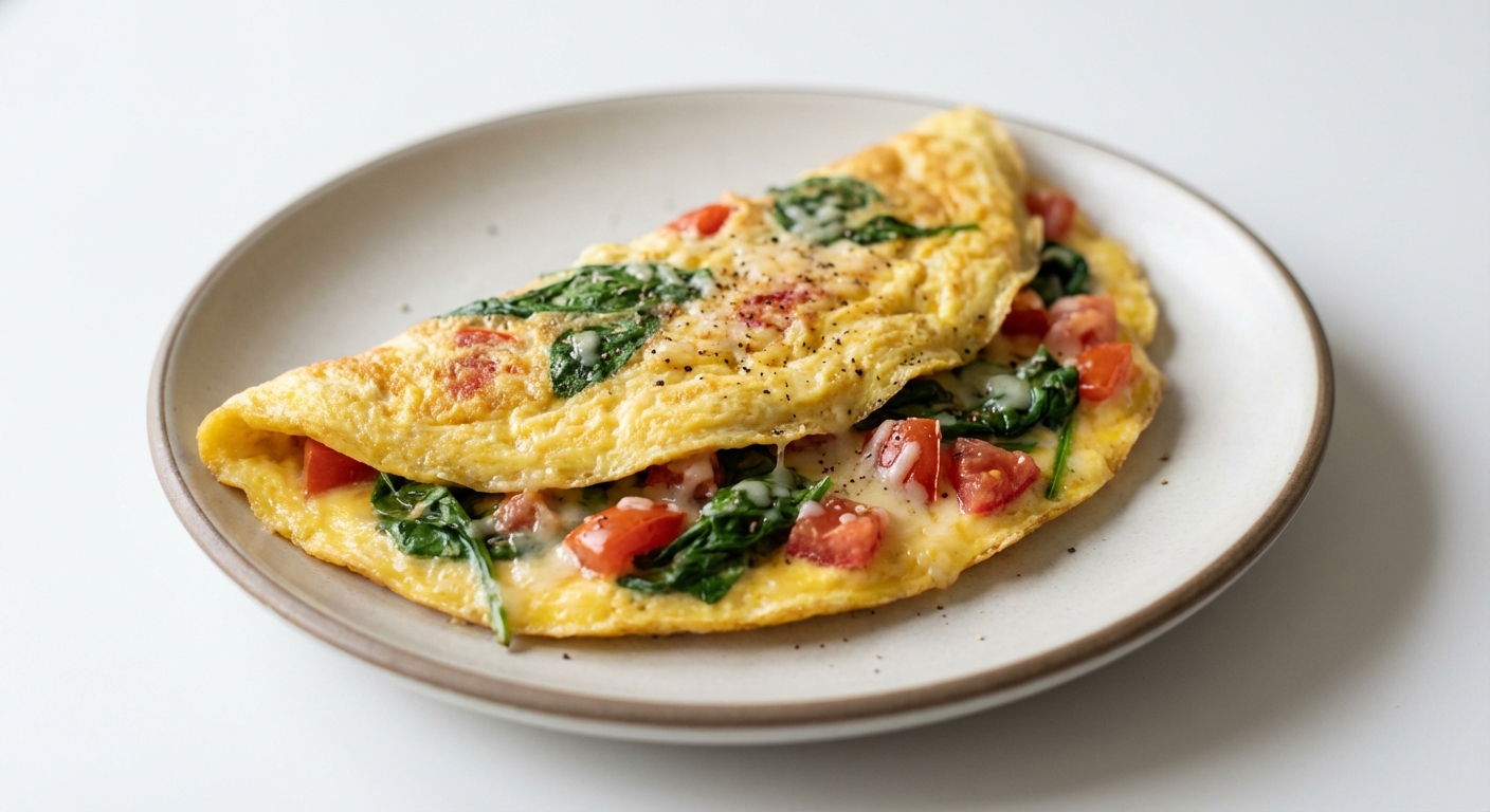 Omlet ze szpinakiem, pomidorami i parmezanem