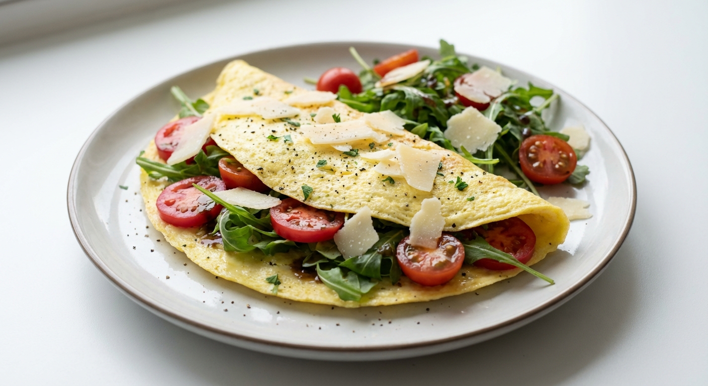 Omlet z Rukolą, Pomidorem i Parmezanem