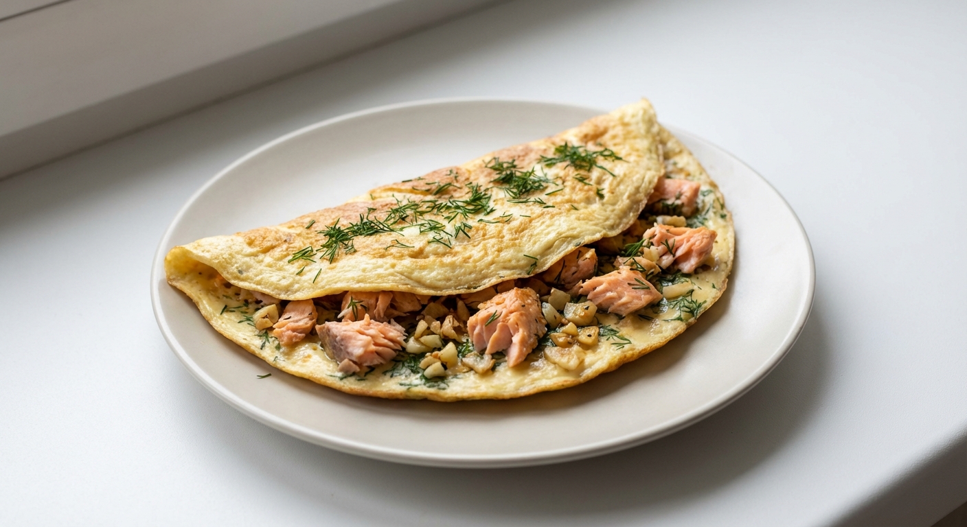 Omlet z Łososiem, Czosnkiem i Koperkiem