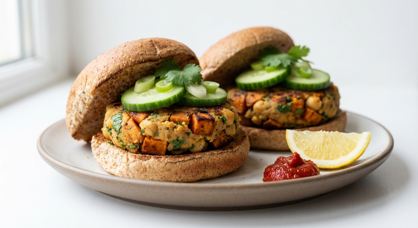 Batatowe Burgery z Ciecierzycą i Kolendrą