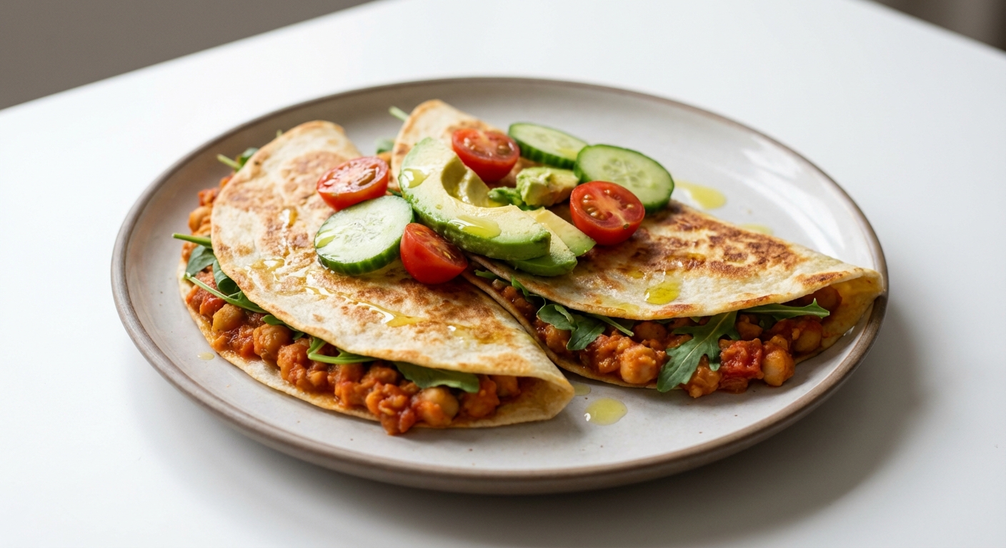 Quesadille z Ciecierzycą, Awokado i Rukolą