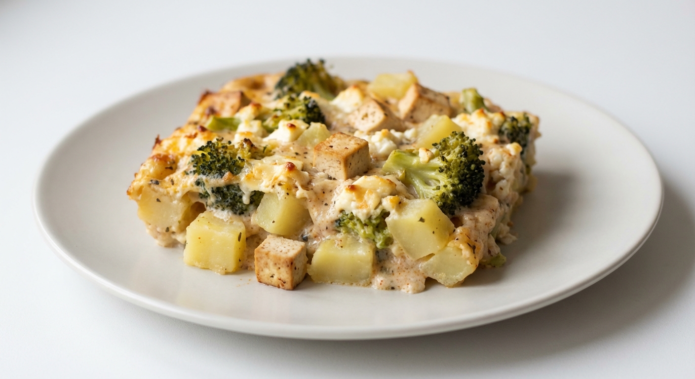 Ziemniaczano-brokułowa zapiekanka z tofu i fetą