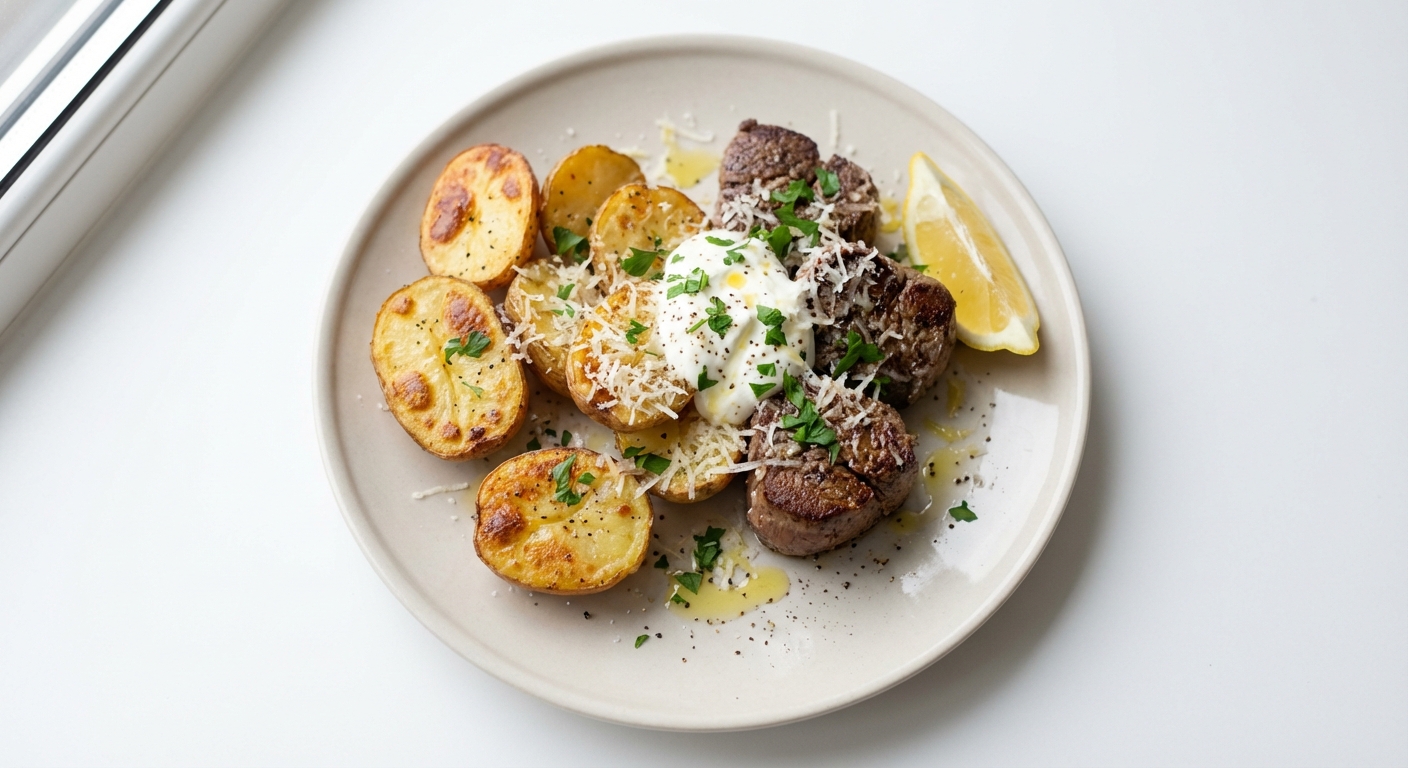 Ziemniaki z polędwicą i parmezanem