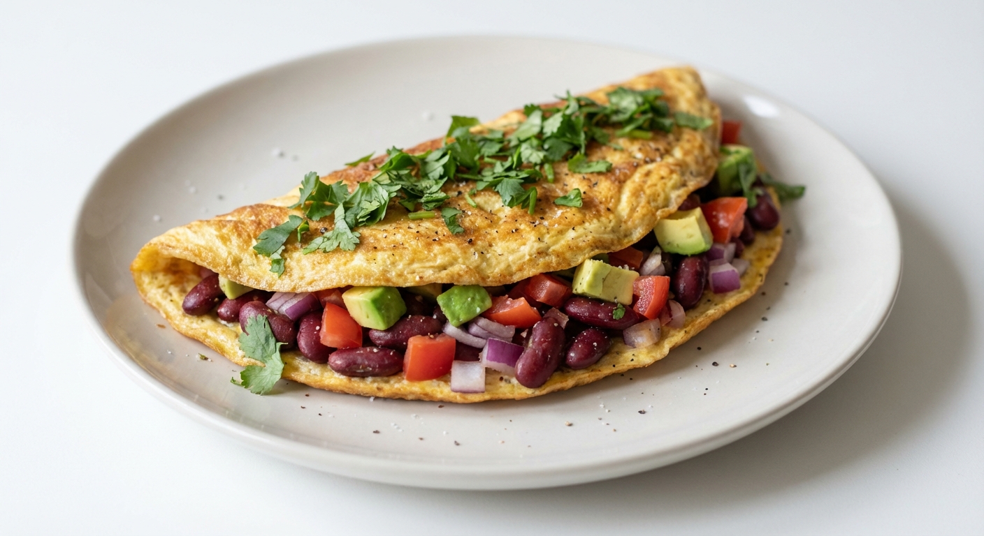 Omlet z Fasolą, Awokado i Kolendrą