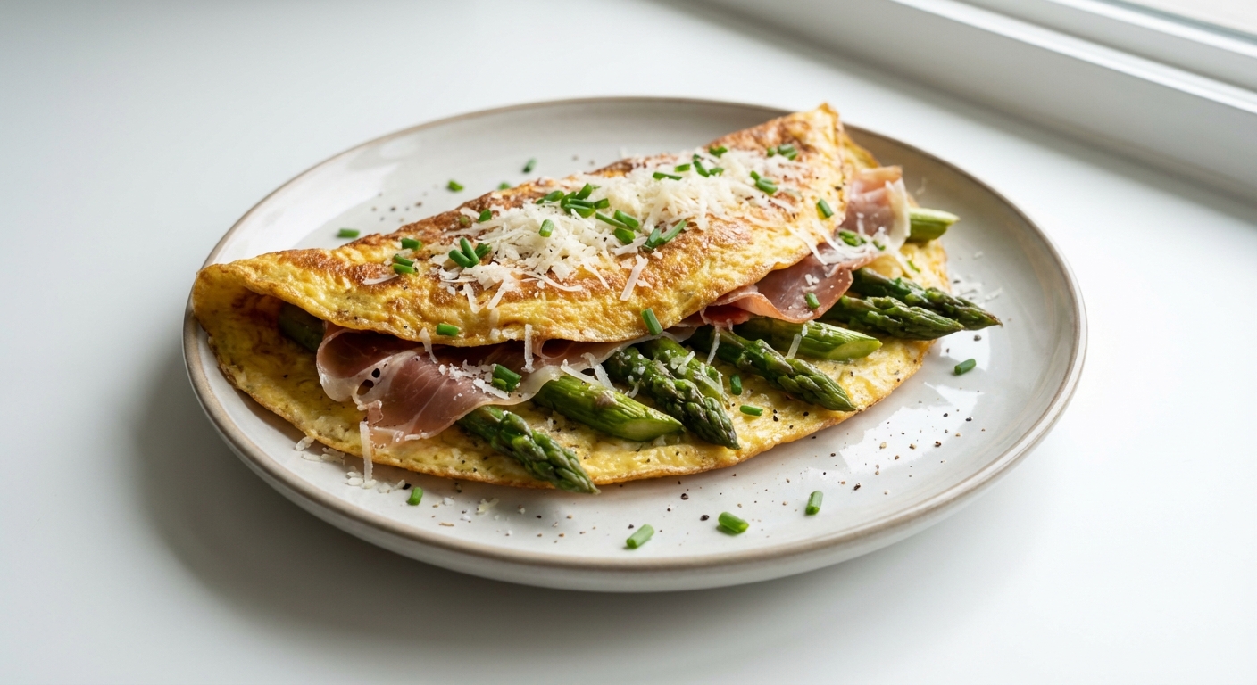 Omlet ze szparagami, szynką i parmezanem